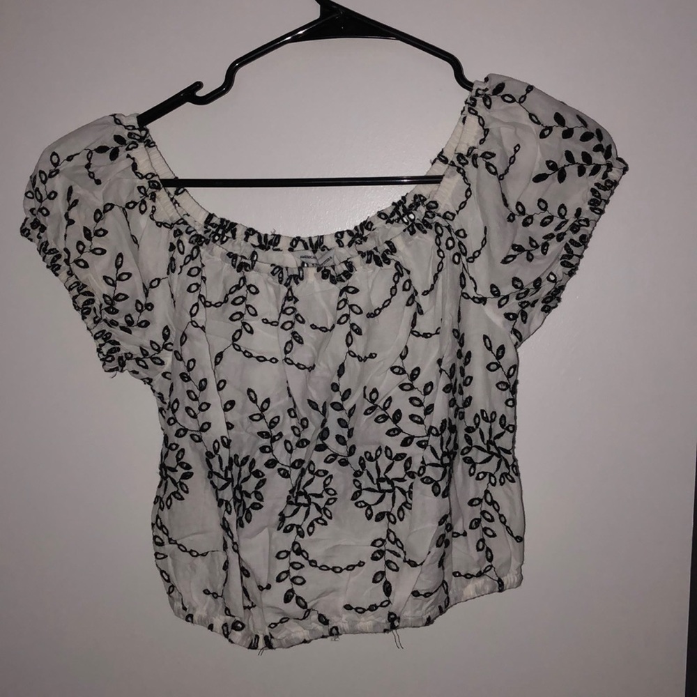 Black and White Embroidered Top